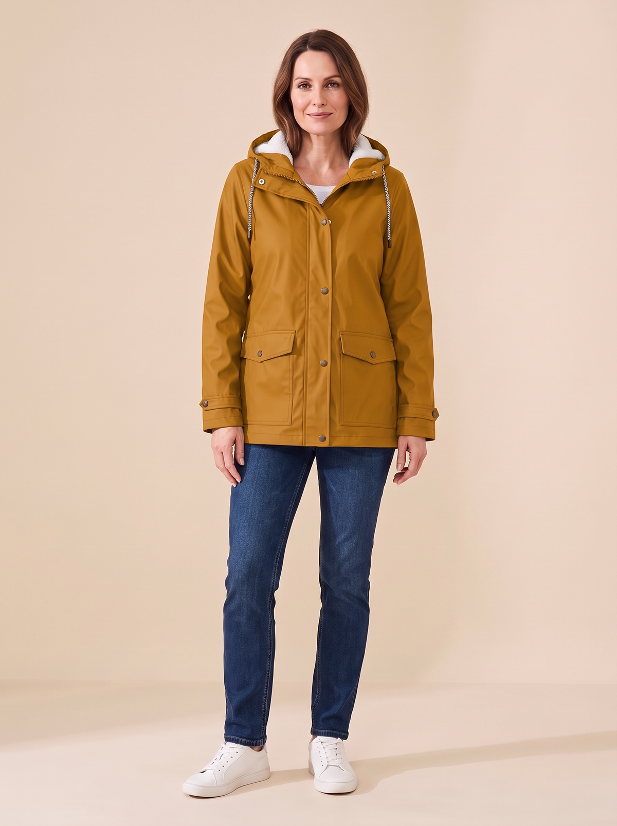 Maud | Veste à Capuche Doublée Polaire - Moutarde