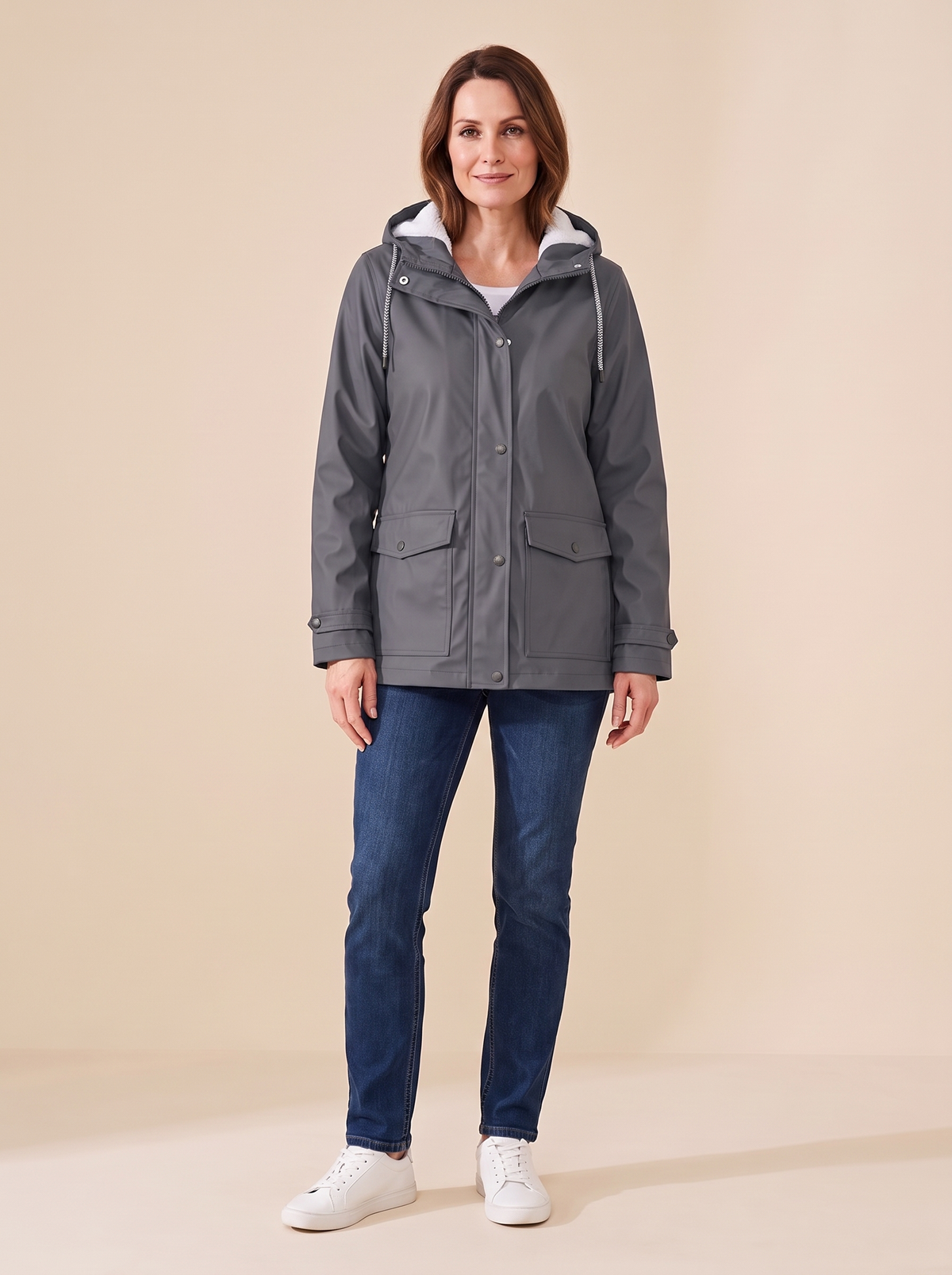 Maud | Veste à Capuche Doublée Polaire - Gris