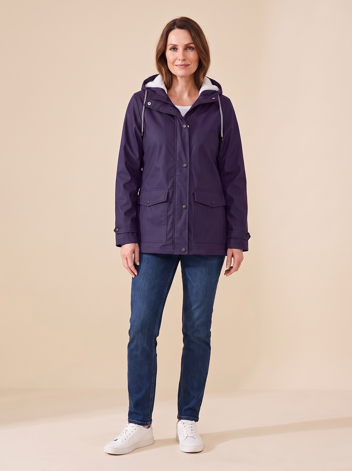 Maud | Veste à Capuche Doublée Polaire - Violet