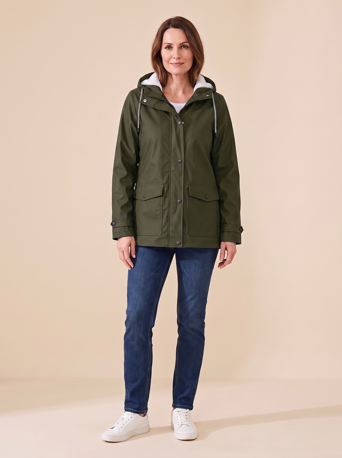 Maud | Veste à Capuche Doublée Polaire - Vert kaki
