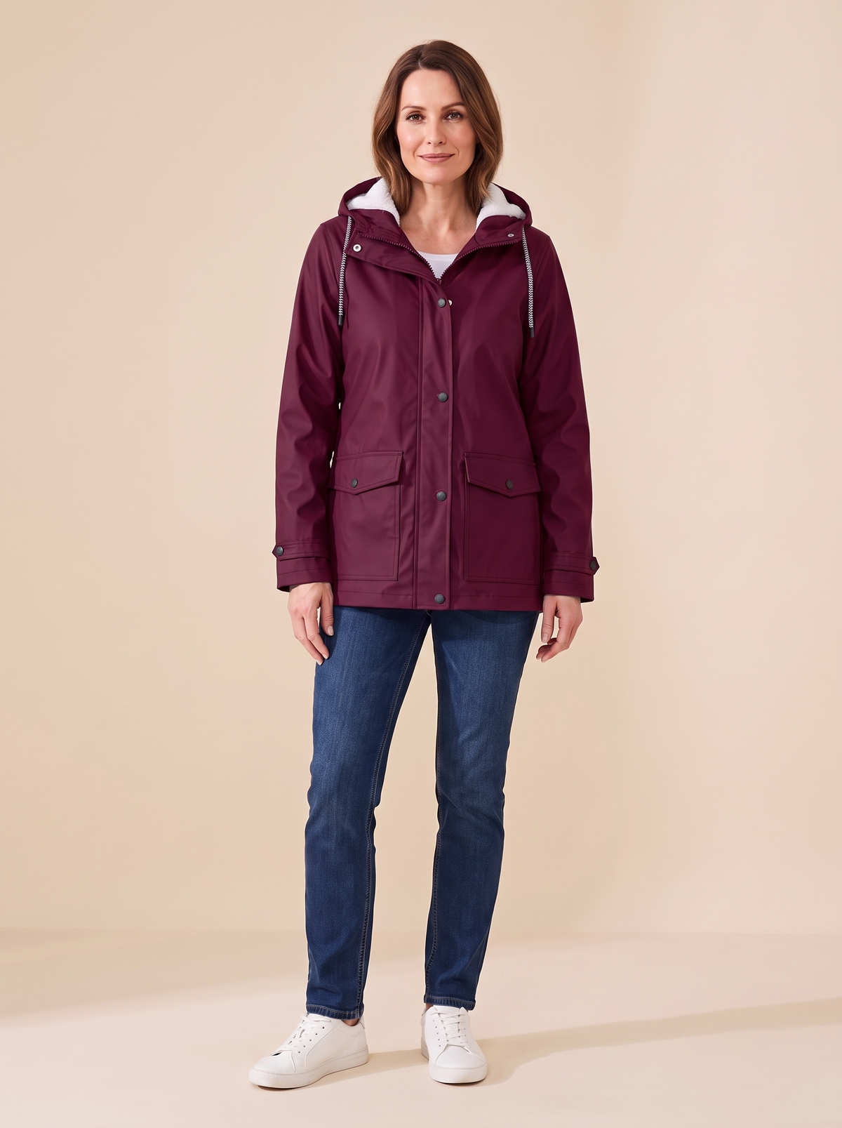 Maud | Veste à Capuche Doublée Polaire - Bordeaux