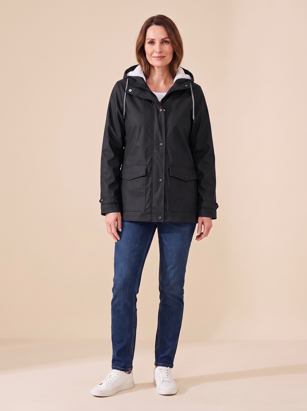 Maud | Veste à Capuche Doublée Polaire - Noir