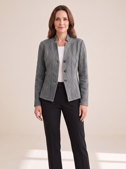 Roxane | Blazer Texturé en Maille à Col Montant - Gris