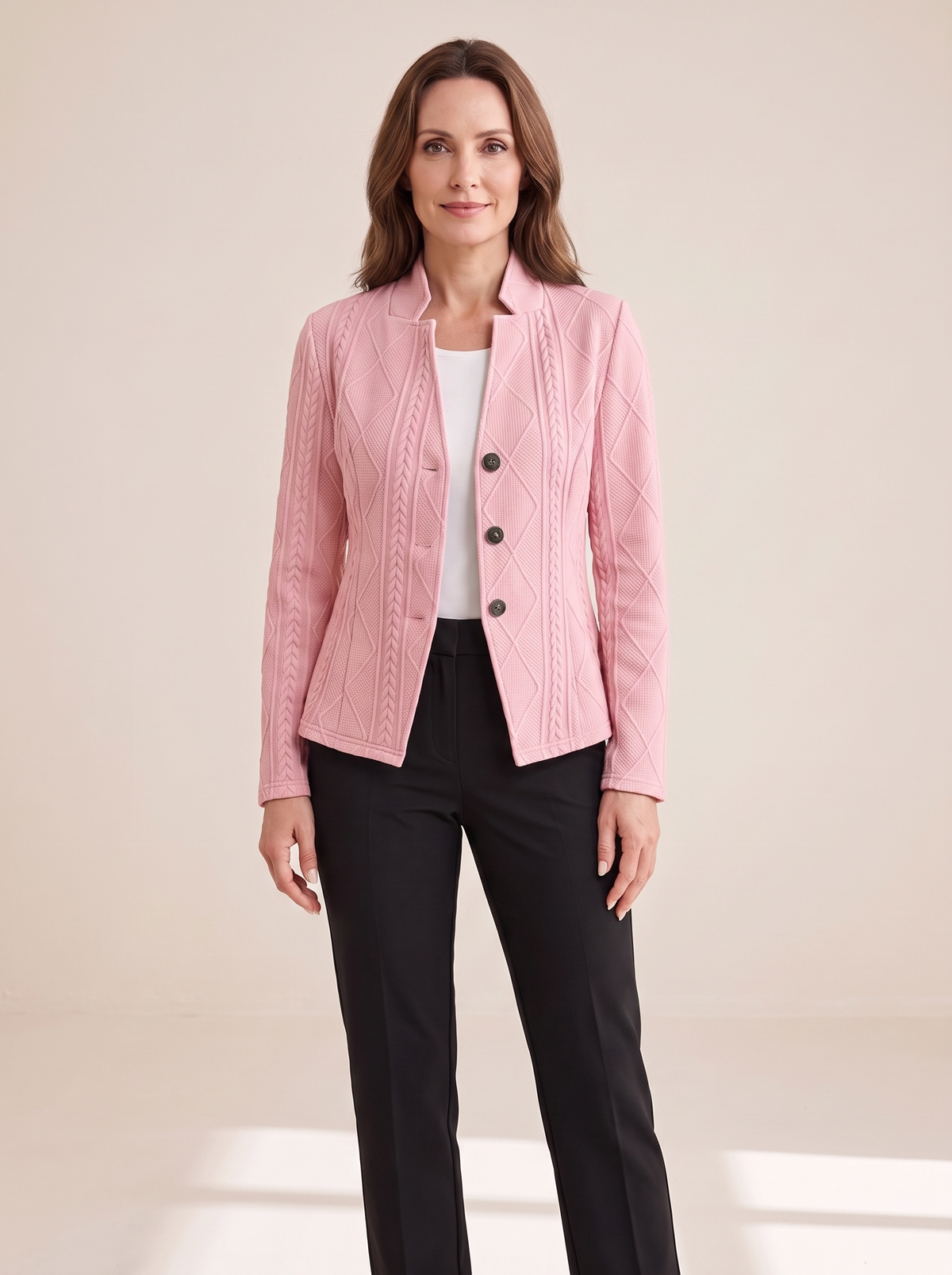 Roxane | Blazer Texturé en Maille à Col Montant - Rose