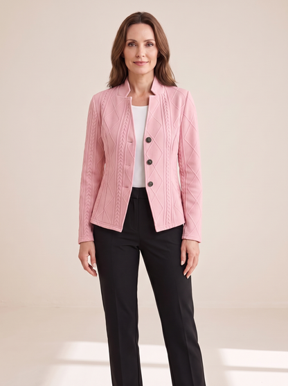 Roxane | Blazer Texturé en Maille à Col Montant - Rose