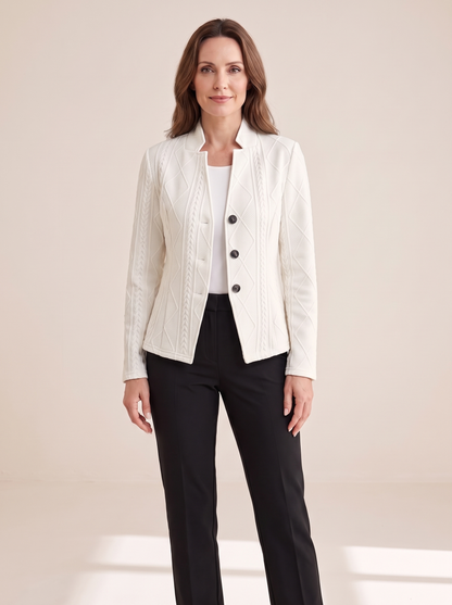 Roxane | Blazer Texturé en Maille à Col Montant - Blanc