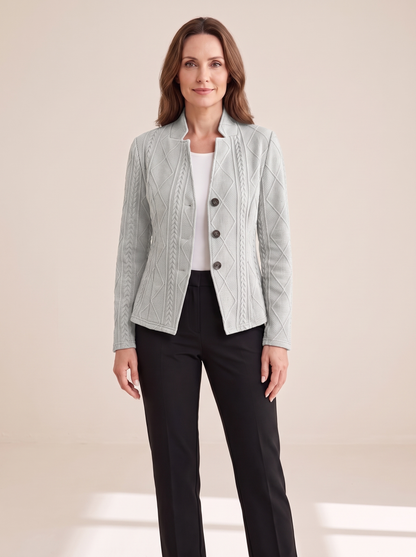 Roxane | Blazer Texturé en Maille à Col Montant - Gris clair