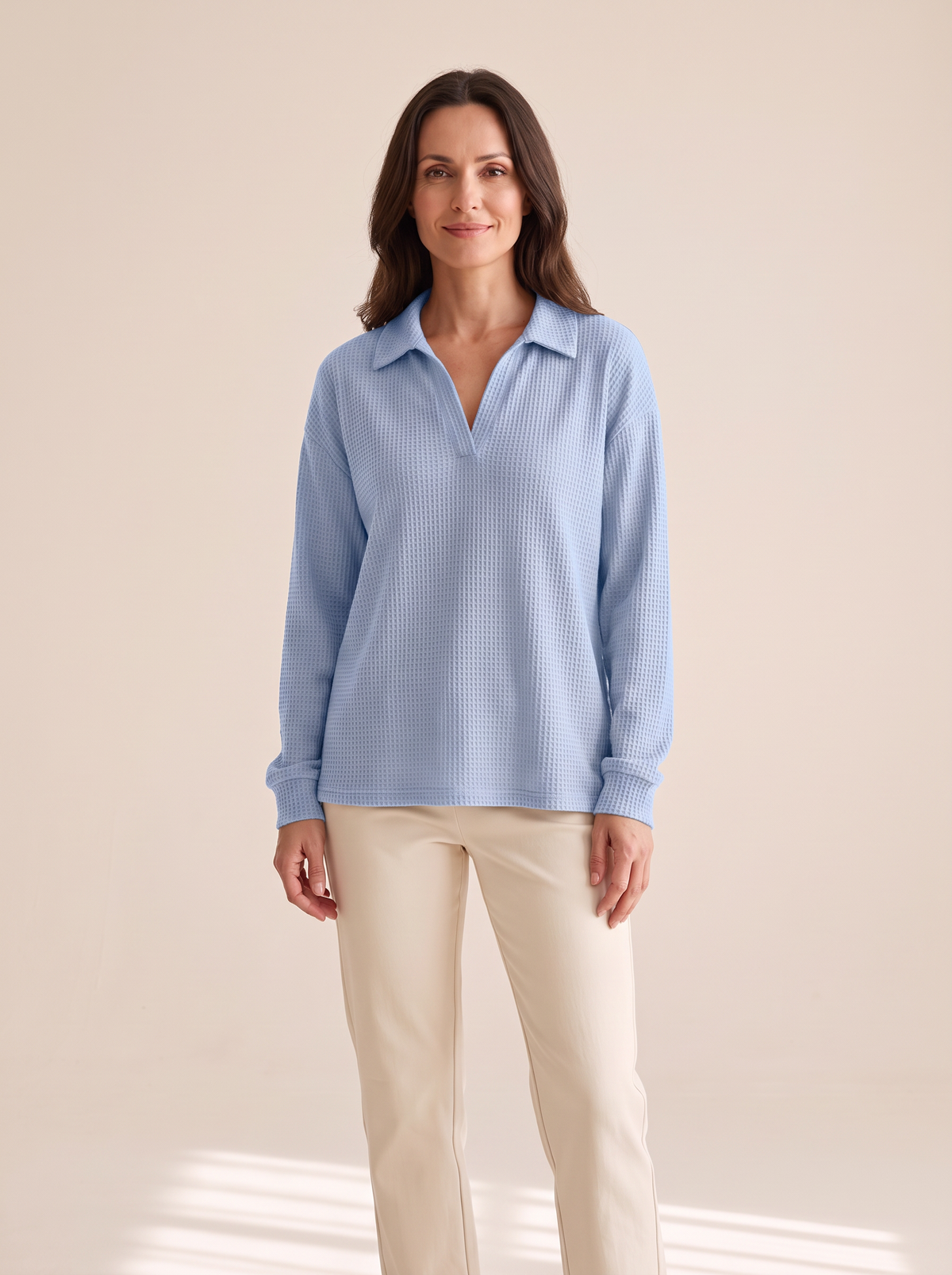 Apolline | Pull en Maille Gaufrée à Col V - Bleu ciel