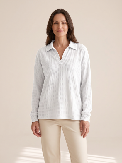 Apolline | Pull en Maille Gaufrée à Col V - Blanc