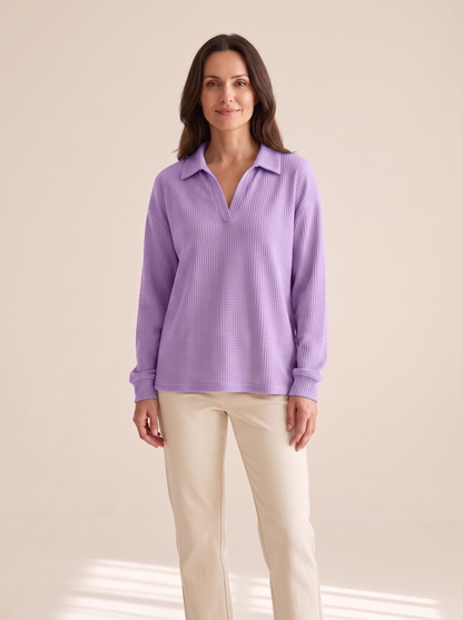 Apolline | Pull en Maille Gaufrée à Col V - Lilas