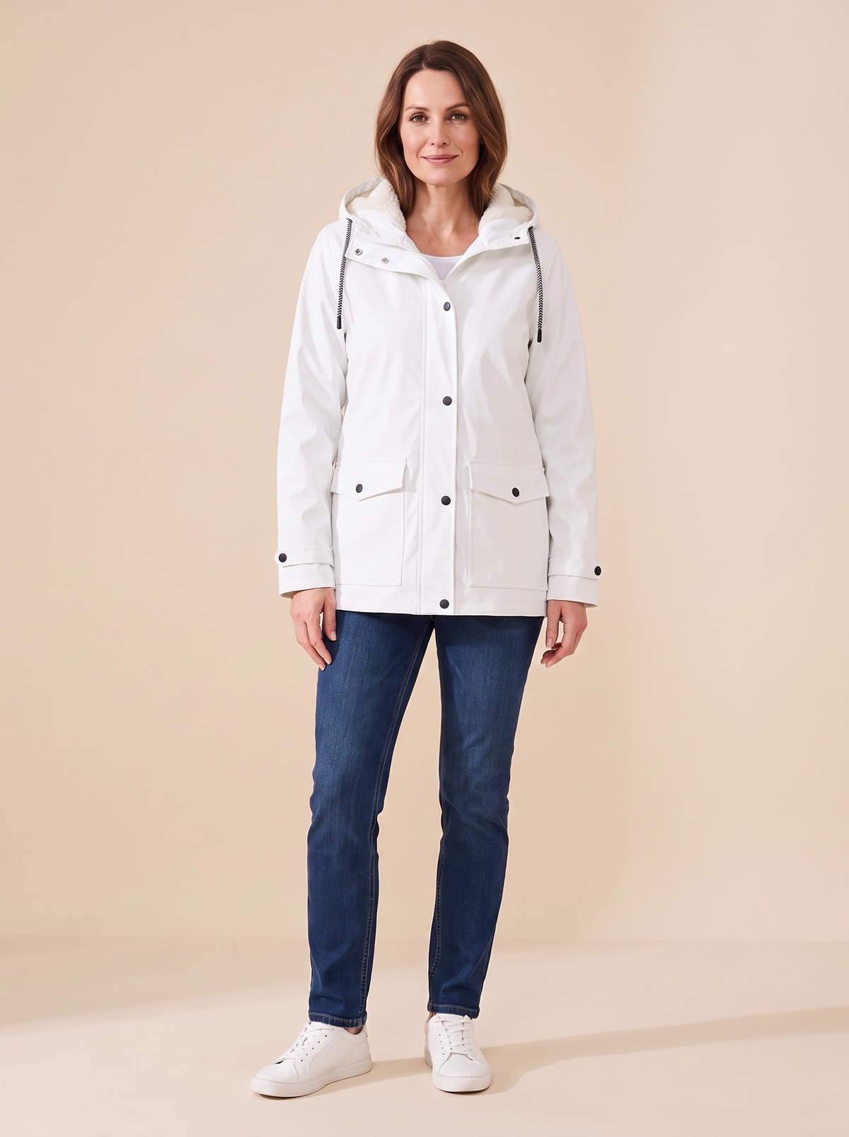 Maud | Veste à Capuche Doublée Polaire - Blanc