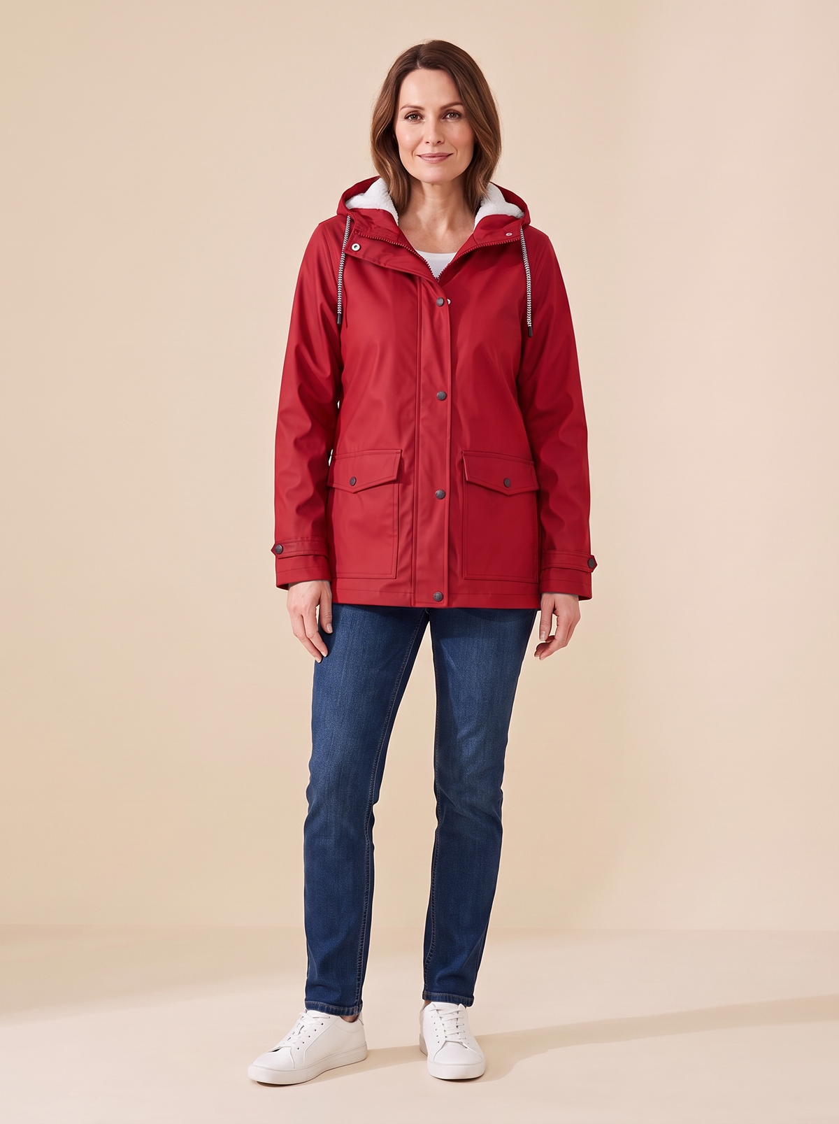 Maud | Veste à Capuche Doublée Polaire - Rouge