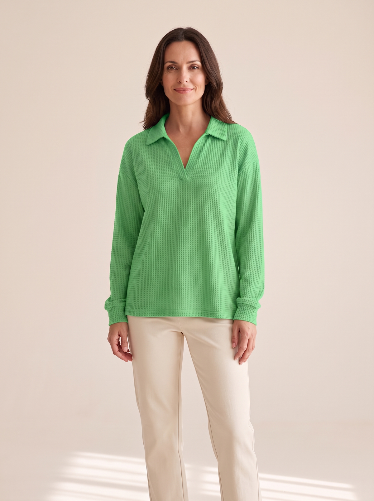 Apolline | Pull en Maille Gaufrée à Col V - Vert clair