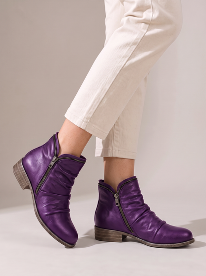 Jacinthe | Bottines Plissées à Zip Effet Cuir - Violet