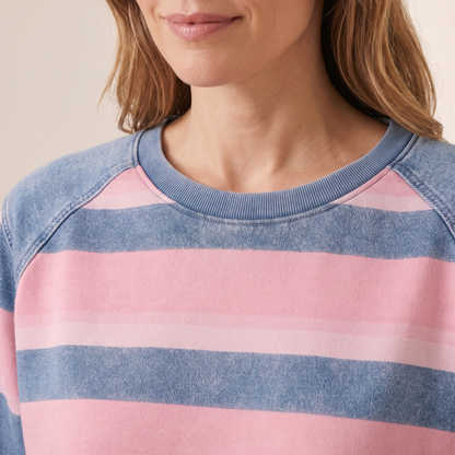 Lison - Sweat Rayé Décontracté - détail col et rayures