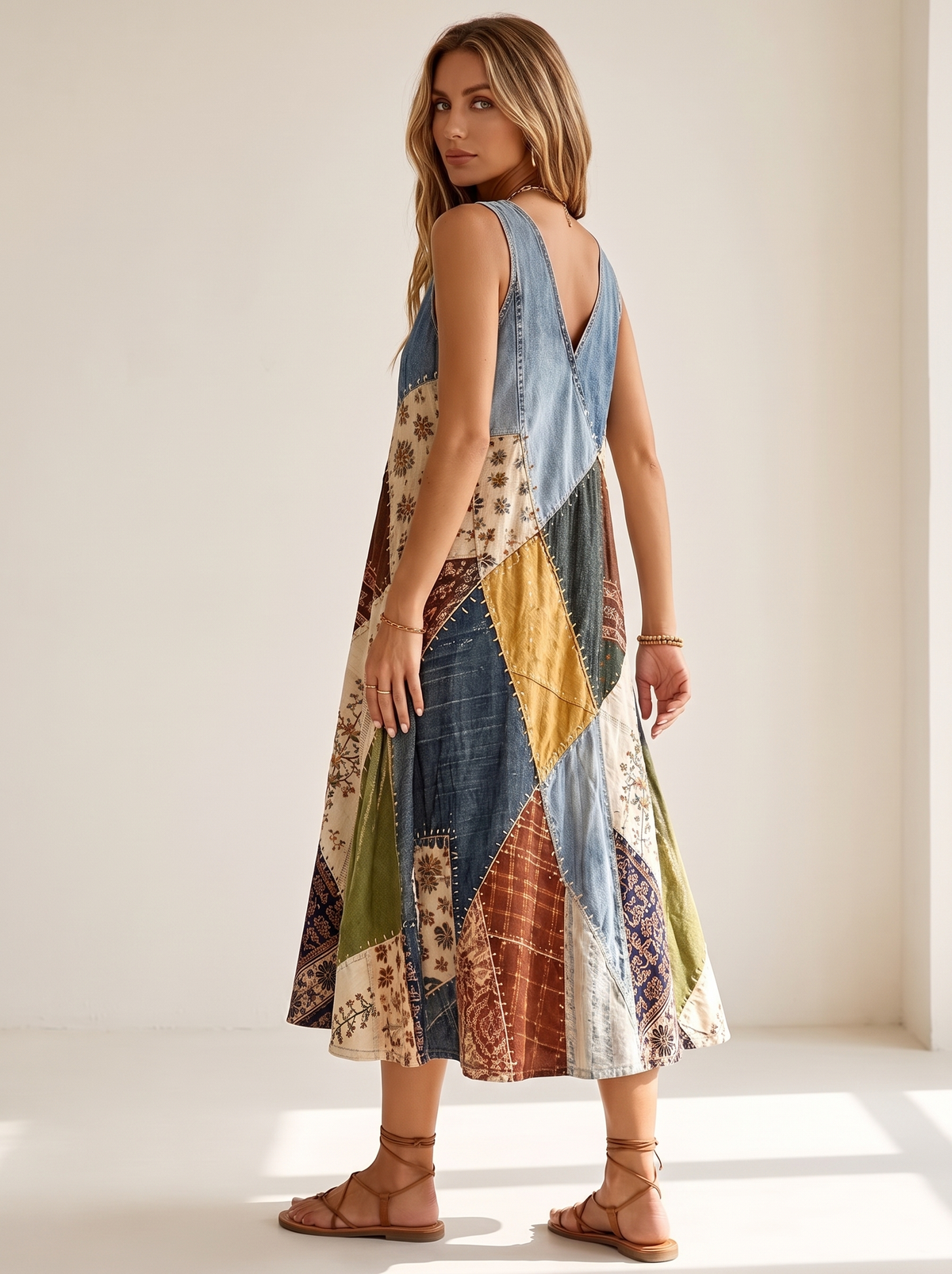 Margot | Robe Vintage Décontractée - Multicolore, vue de dos