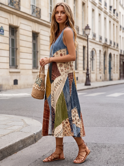 Margot | Robe Vintage Décontractée - Multicolore, dans une rue de Paris