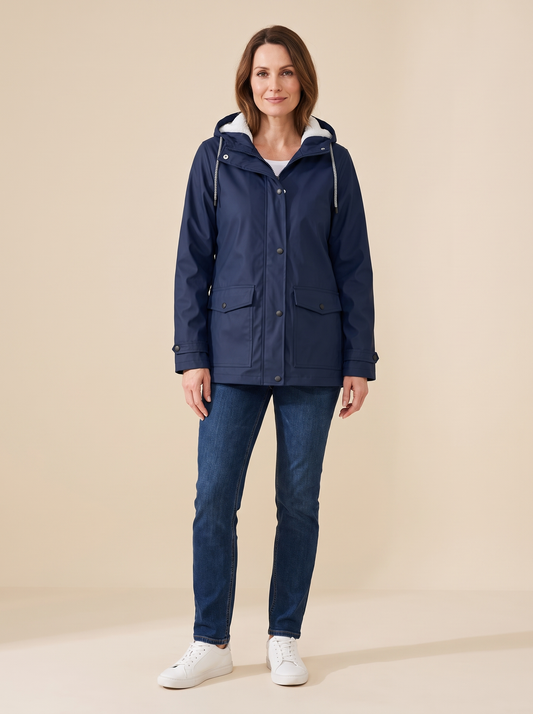 Maud | Veste à Capuche Doublée Polaire - Bleu marine