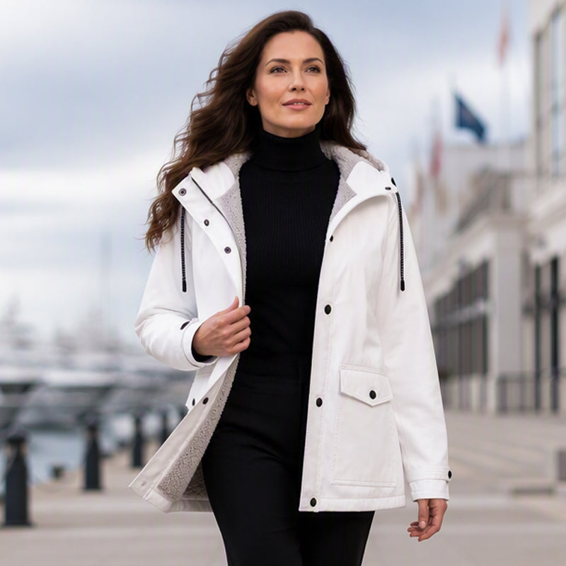 Maud | Veste à Capuche Doublée Polaire - Blanc, portée en ville