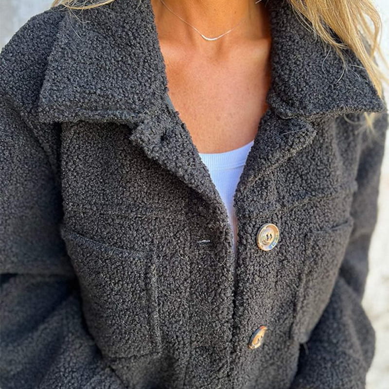 Mireille | Veste Sherpa Douce à Boutons - Noir