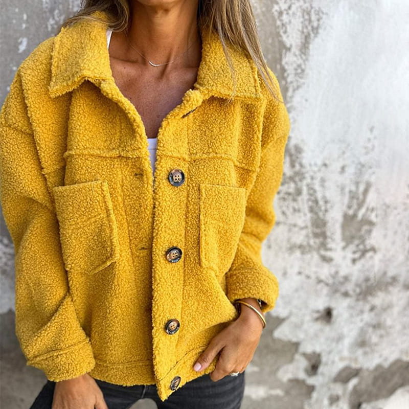 Mireille | Veste Sherpa Douce à Boutons - Moutarde