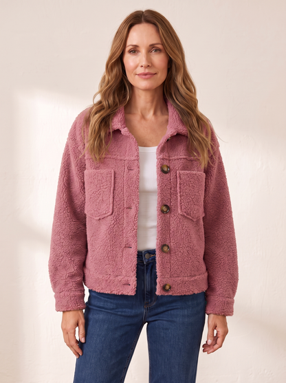 Mireille | Veste Sherpa Douce à Boutons - Rose