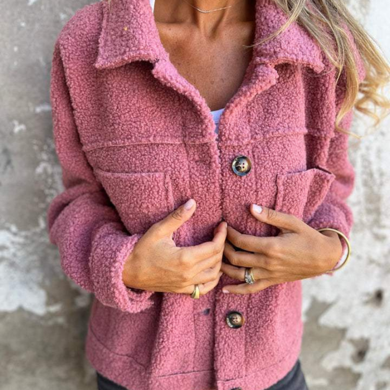 Mireille | Veste Sherpa Douce à Boutons - Rose