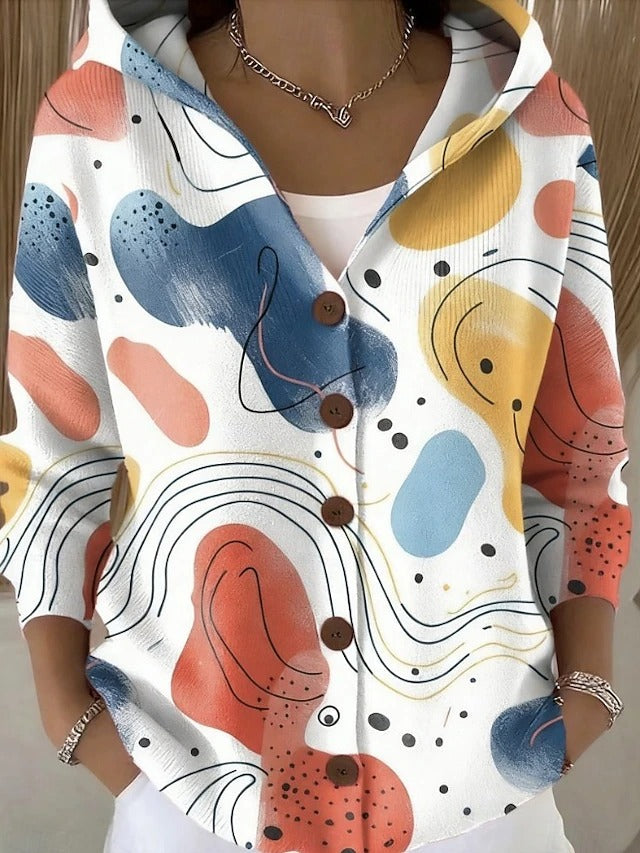 Ondine | Gilet en Maille Imprimé à Capuche - Abstrait