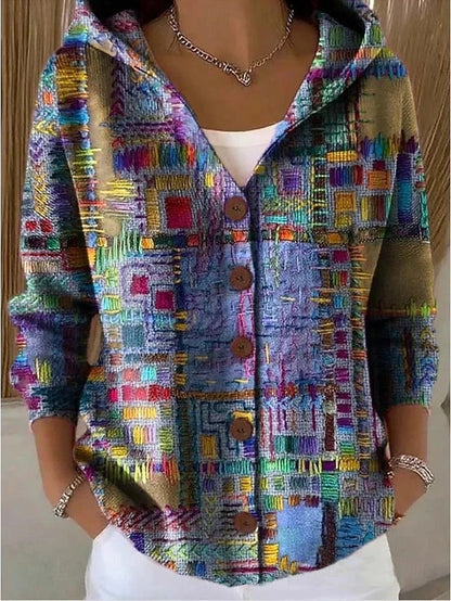 Ondine | Gilet en Maille Imprimé à Capuche - Patchwork