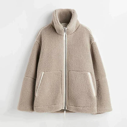 Ophélie | Veste Teddy Oversize à Col Montant - Beige