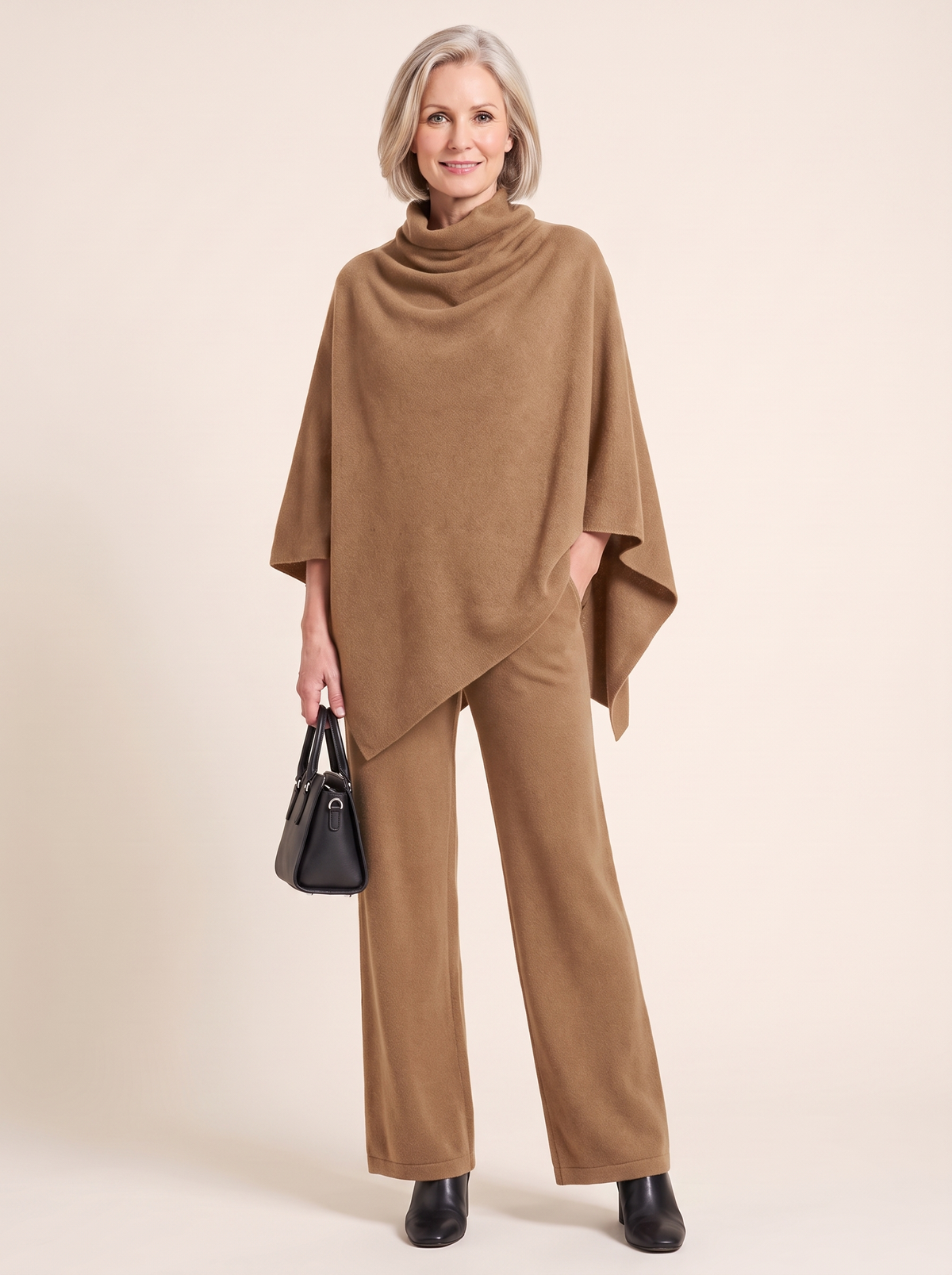 Pénélope | Ensemble Cape à Col Roulé et Pantalon Large - Camel