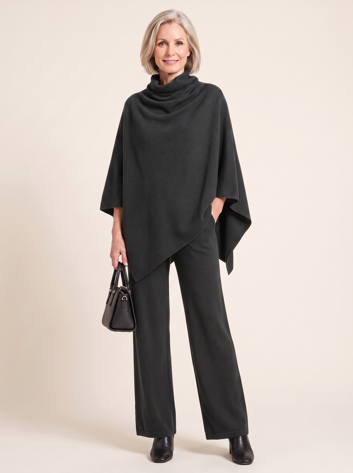 Pénélope | Ensemble Cape à Col Roulé et Pantalon Large - Gris anthracite