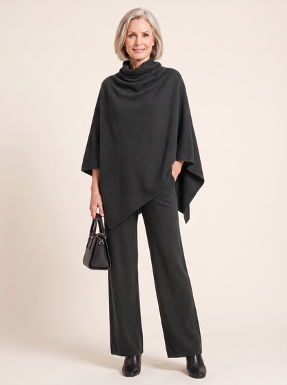 Pénélope | Ensemble Cape à Col Roulé et Pantalon Large - Gris anthracite