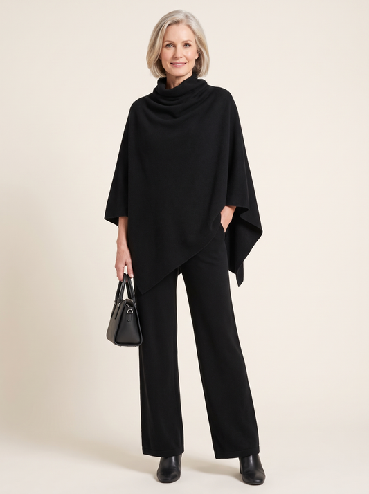 Pénélope | Ensemble Cape à Col Roulé et Pantalon Large - Noir