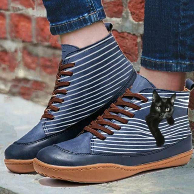 Bottines Plates à Imprimé Chat