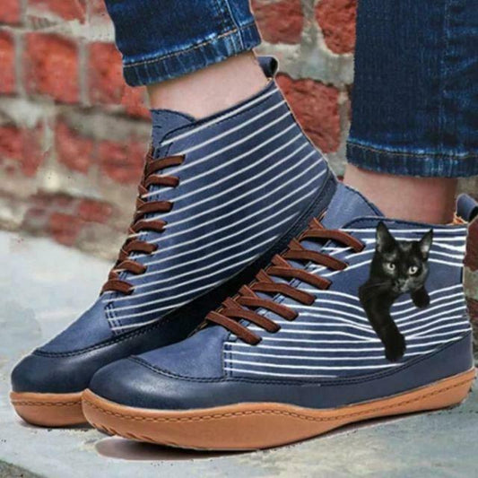 Bottines Plates à Imprimé Chat