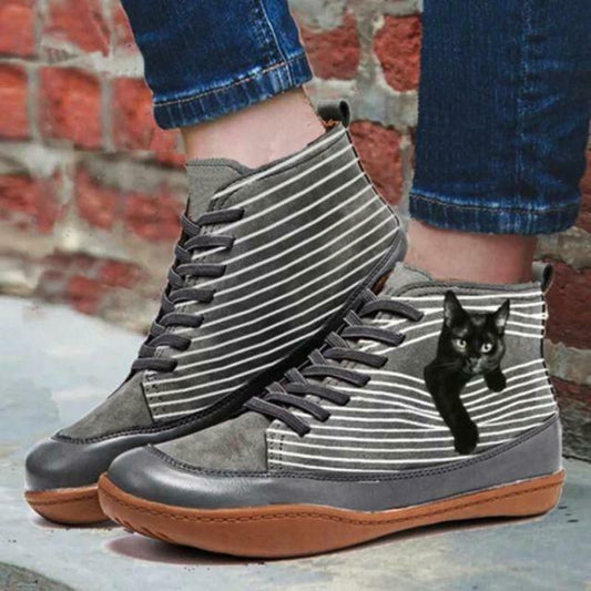 Bottines Plates à Imprimé Chat