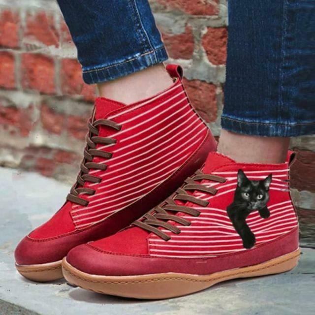 Bottines Plates à Imprimé Chat