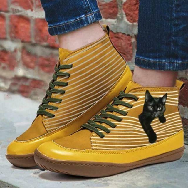 Bottines Plates à Imprimé Chat