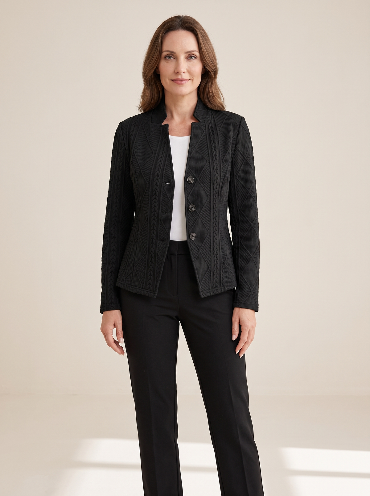Roxane | Blazer Texturé en Maille à Col Montant - Noir
