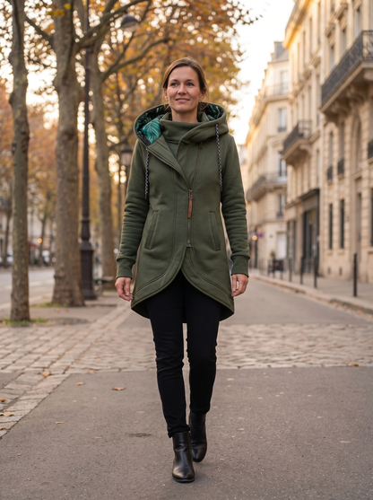 Solène | Manteau à Capuche Chaud et Léger - Vert